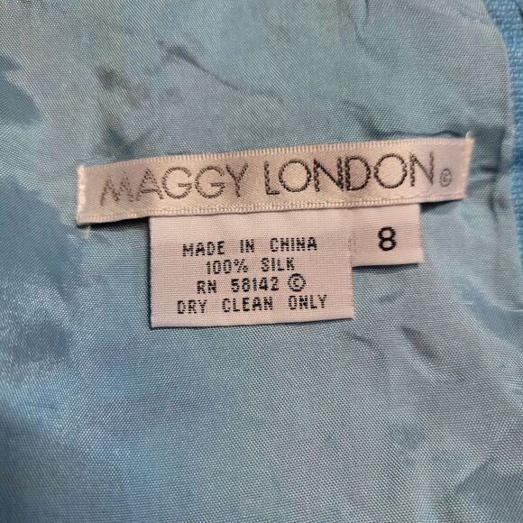 Maggy London Silk Blue Green Tropical Print Sleeveless Midi Sheath Dress Y2K - Picture 8 of 10